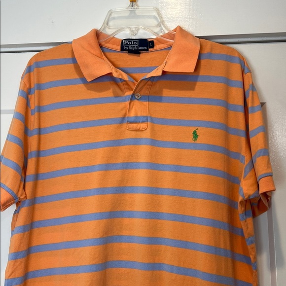 Polo by Ralph Lauren Men's Orange and Blue Striped Polo size large. - Picture 2 of 8